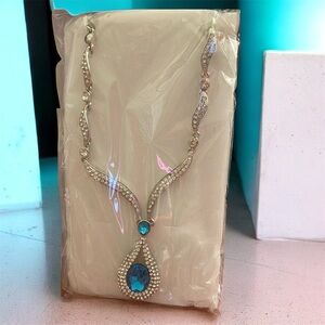 Elegant Silver Rhinestone with blue Turquoise Stones -Necklace
NIB